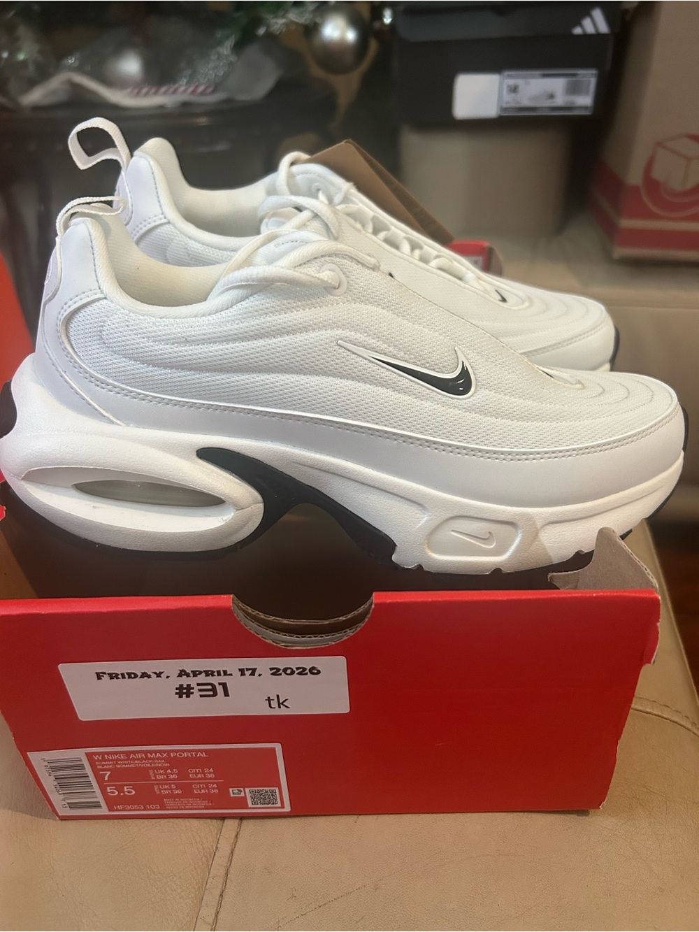Nike Air Max Plus White and Black Platform Swoosh Sneakers